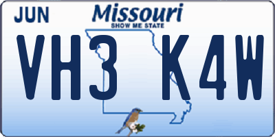 MO license plate VH3K4W