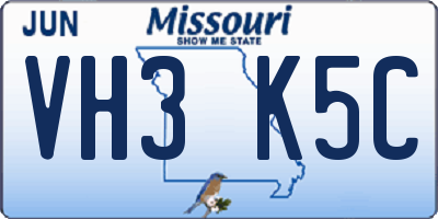 MO license plate VH3K5C