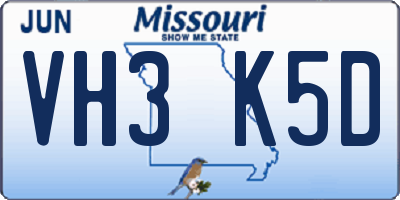 MO license plate VH3K5D