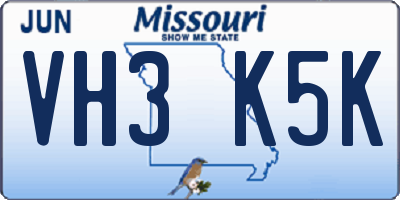 MO license plate VH3K5K