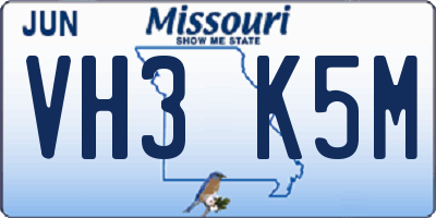 MO license plate VH3K5M