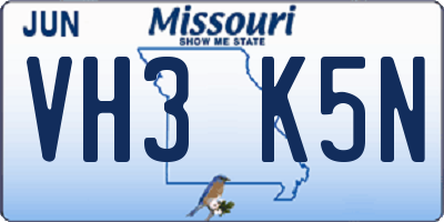 MO license plate VH3K5N