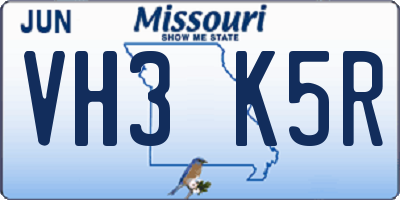 MO license plate VH3K5R