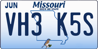 MO license plate VH3K5S