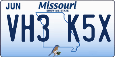 MO license plate VH3K5X
