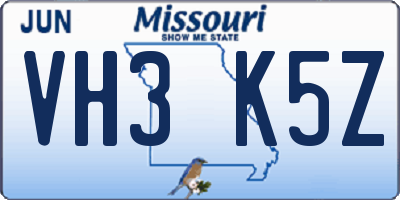 MO license plate VH3K5Z