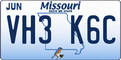 MO license plate VH3K6C
