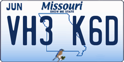 MO license plate VH3K6D