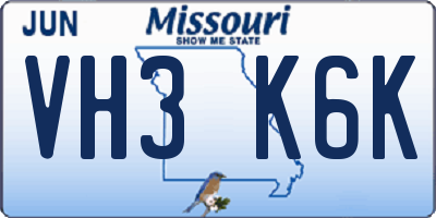 MO license plate VH3K6K
