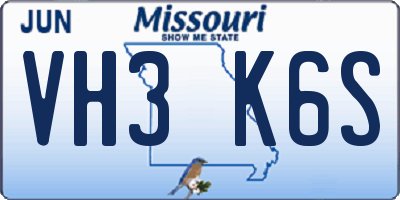 MO license plate VH3K6S