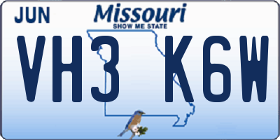 MO license plate VH3K6W