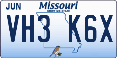 MO license plate VH3K6X