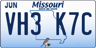 MO license plate VH3K7C