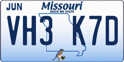 MO license plate VH3K7D