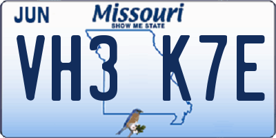 MO license plate VH3K7E