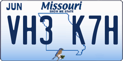 MO license plate VH3K7H