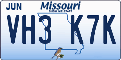 MO license plate VH3K7K