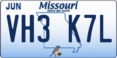 MO license plate VH3K7L