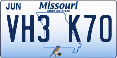 MO license plate VH3K7O