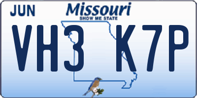 MO license plate VH3K7P