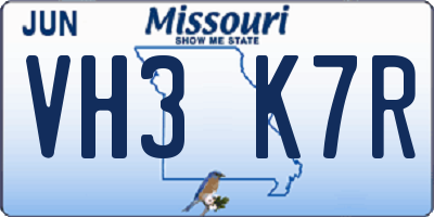 MO license plate VH3K7R