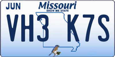 MO license plate VH3K7S