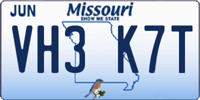 MO license plate VH3K7T
