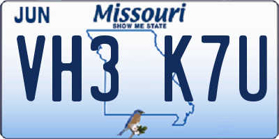 MO license plate VH3K7U