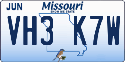 MO license plate VH3K7W