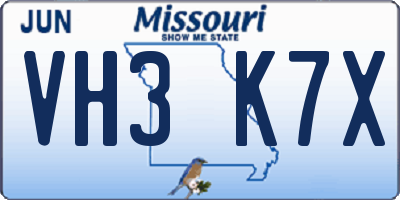 MO license plate VH3K7X