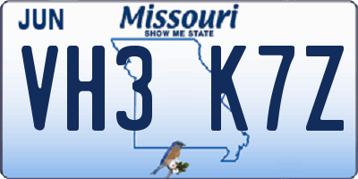 MO license plate VH3K7Z