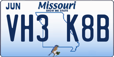 MO license plate VH3K8B