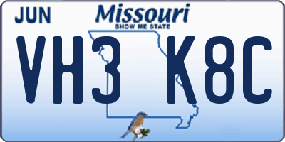MO license plate VH3K8C