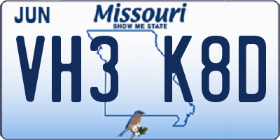 MO license plate VH3K8D