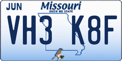 MO license plate VH3K8F