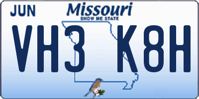 MO license plate VH3K8H
