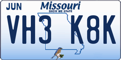 MO license plate VH3K8K
