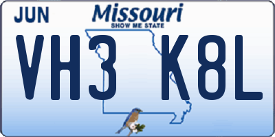 MO license plate VH3K8L