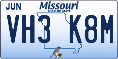 MO license plate VH3K8M