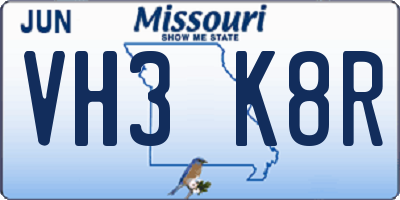 MO license plate VH3K8R