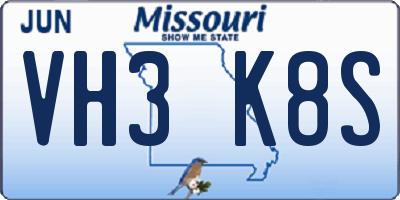 MO license plate VH3K8S
