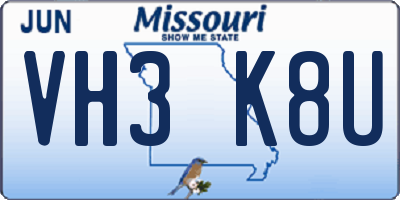 MO license plate VH3K8U