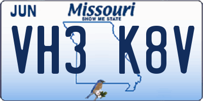 MO license plate VH3K8V