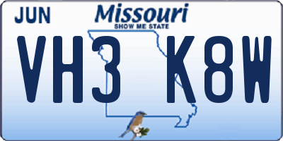 MO license plate VH3K8W