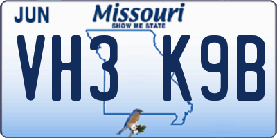 MO license plate VH3K9B