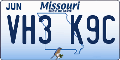 MO license plate VH3K9C