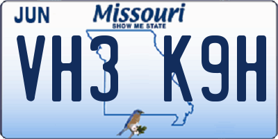 MO license plate VH3K9H