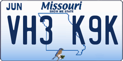 MO license plate VH3K9K