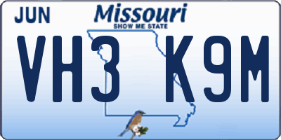 MO license plate VH3K9M