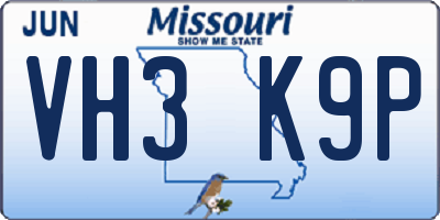 MO license plate VH3K9P